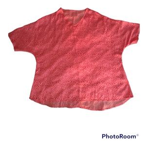 Oversized Pink Leopard V-Neck Top, Small